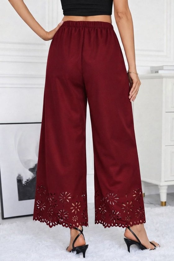Women's High-Waisted Elasticated Waist Wide-Leg Trousers with Floral Laser-Cut Detail - Janes - by Peralane - photo 3