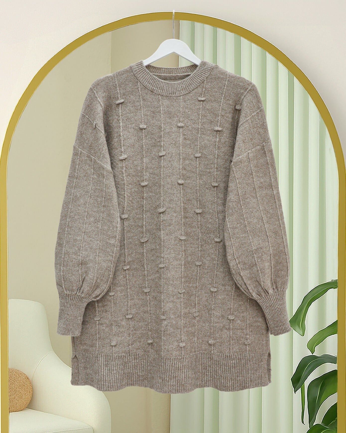 Women's Ribbed Knit Tunic and Trousers Co-ord Set in Taupe - Podyumplus - by Peralane - photo 3