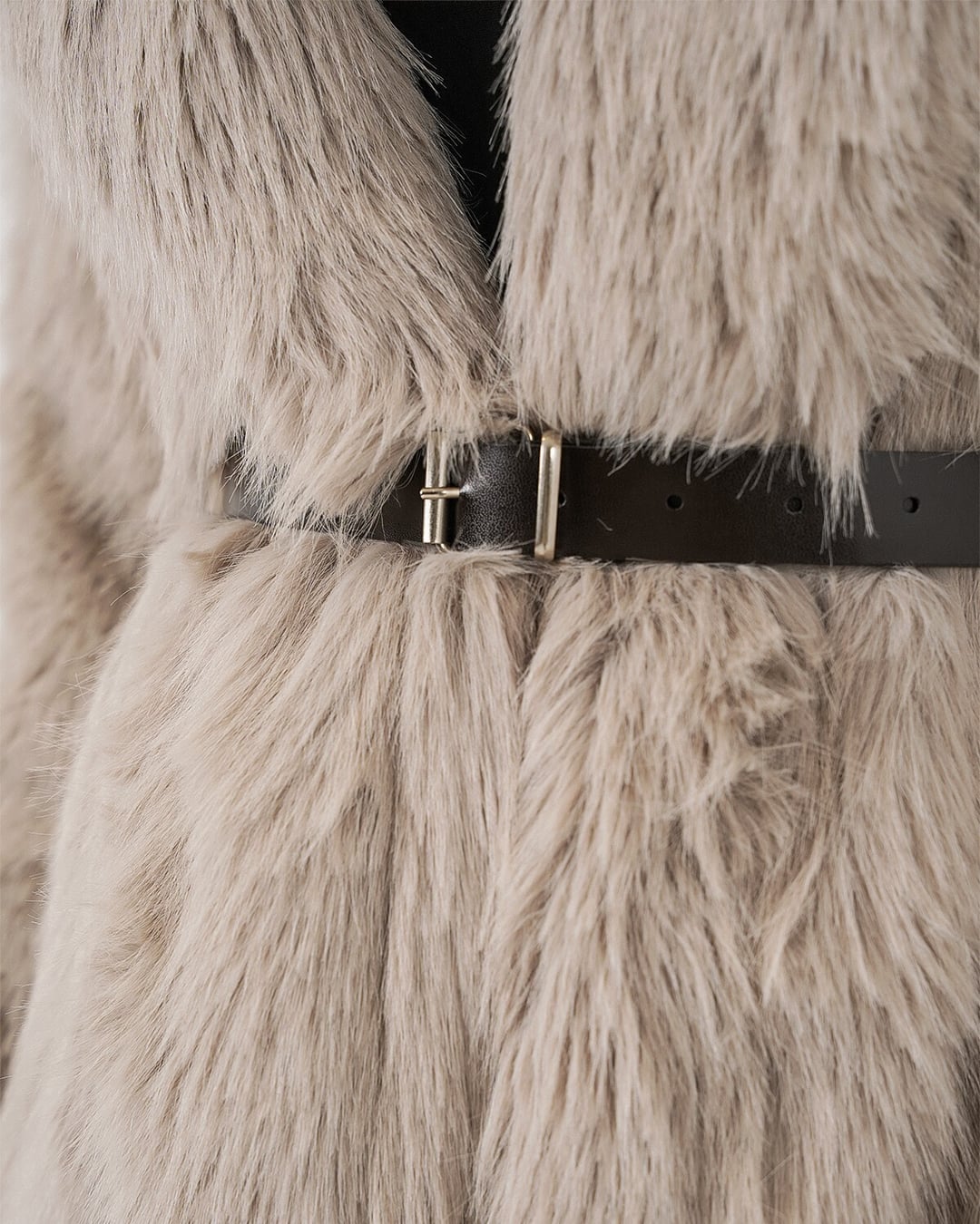 Cream Faux Fur Lapel Collar Coat with Belt - Bigdart - by Peralane - photo 7
