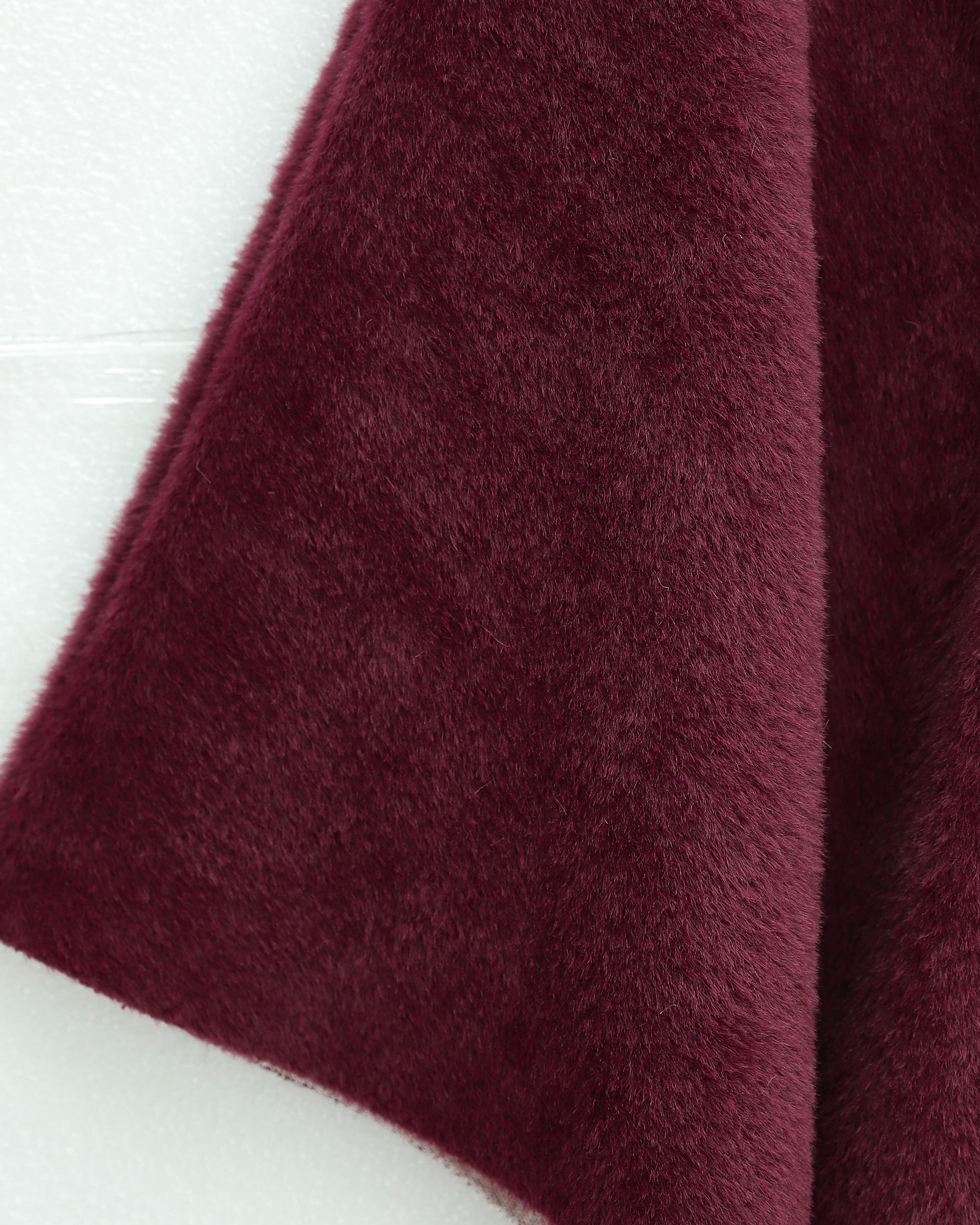 Gold Button Detail Belted Alcantara Poncho - Burgundy - Podyumplus - by Peralane - photo 5