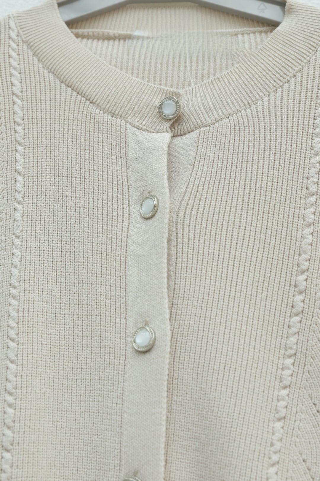 Poplin Sleeve Detail Buttoned Knit Cardigan - Stone - Podyumplus - by Peralane - photo 5