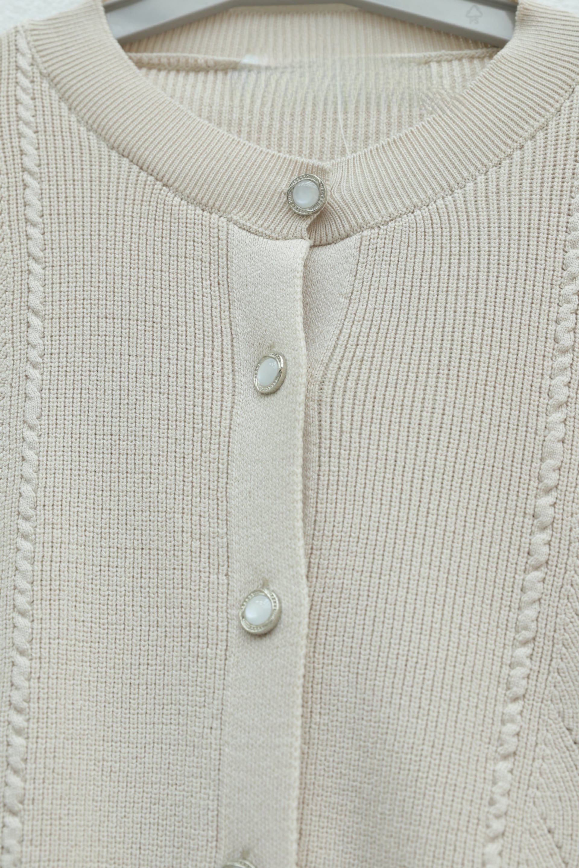 Poplin Sleeve Detail Buttoned Knit Cardigan - Stone - Podyumplus - by Peralane - photo 5