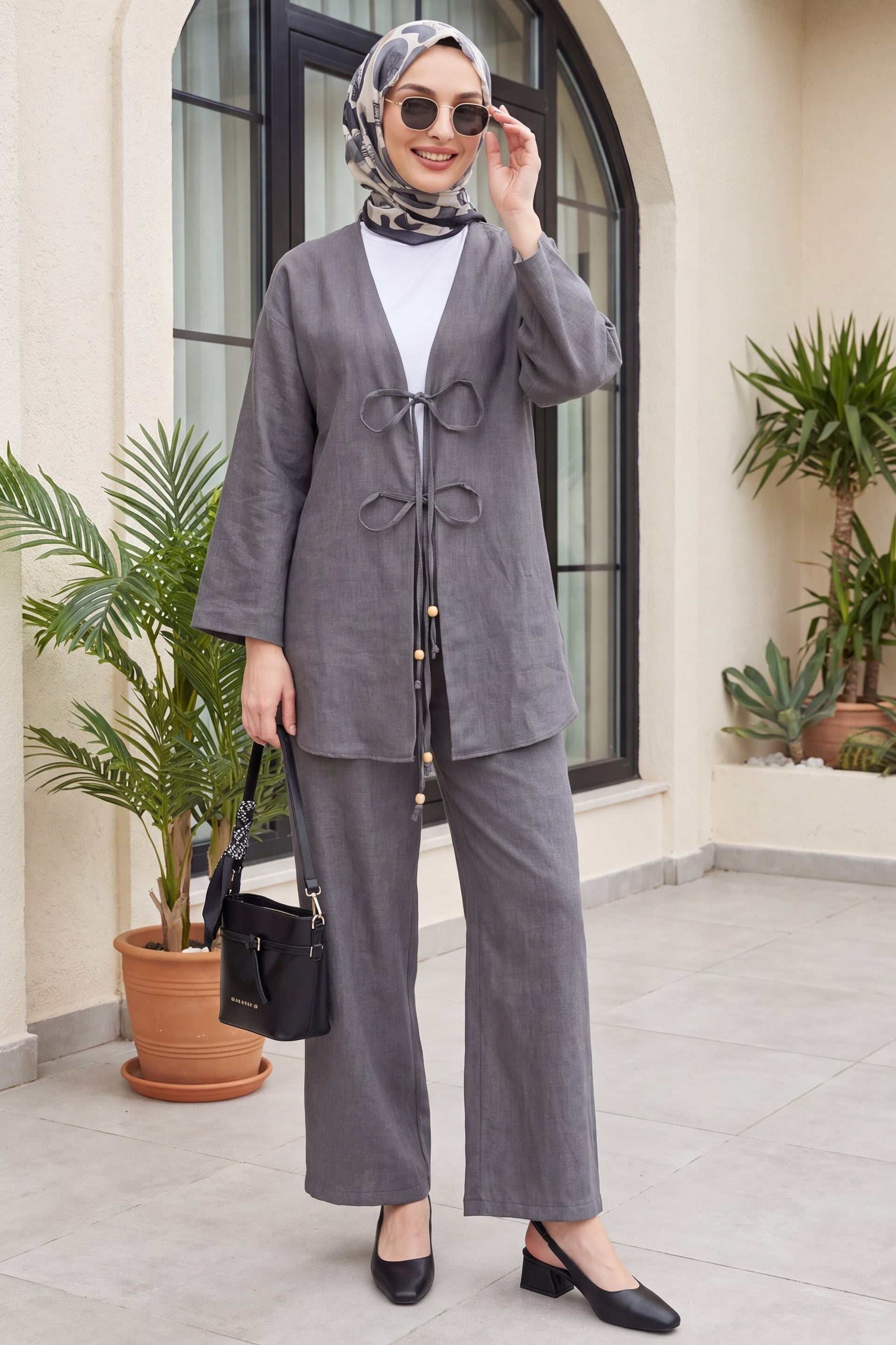 Women's Two-Piece Kimono Set with Tunic and Trousers - Anthracite - Podyumplus - by Peralane - photo 2