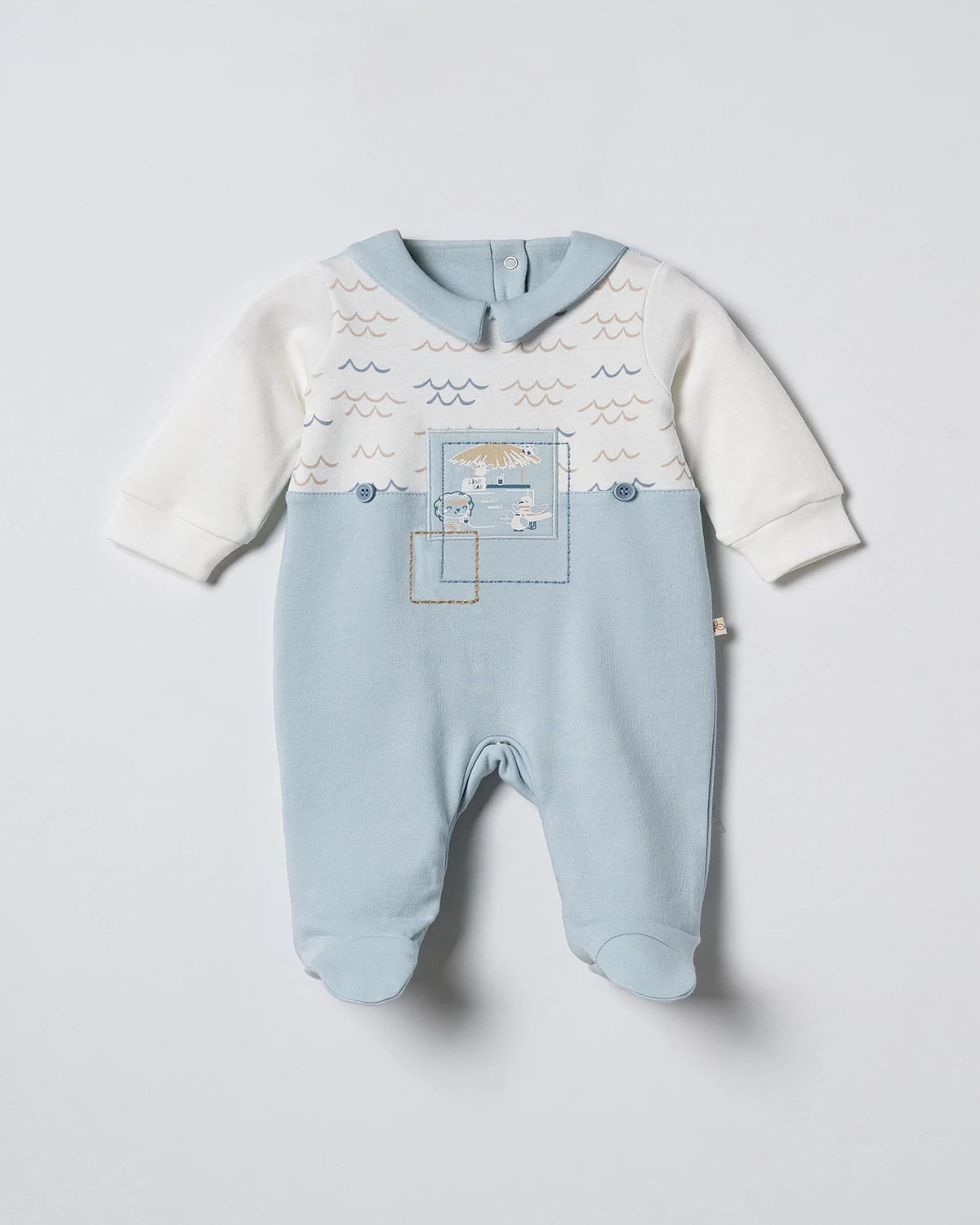 Footed Baby Romper with Beach Print - Ecru - Ciccimbaby - by Peralane