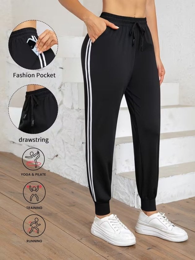 Women's High Waist Side Stripe Viscose Two-Thread Track Pants - Janes - by Peralane - photo 3