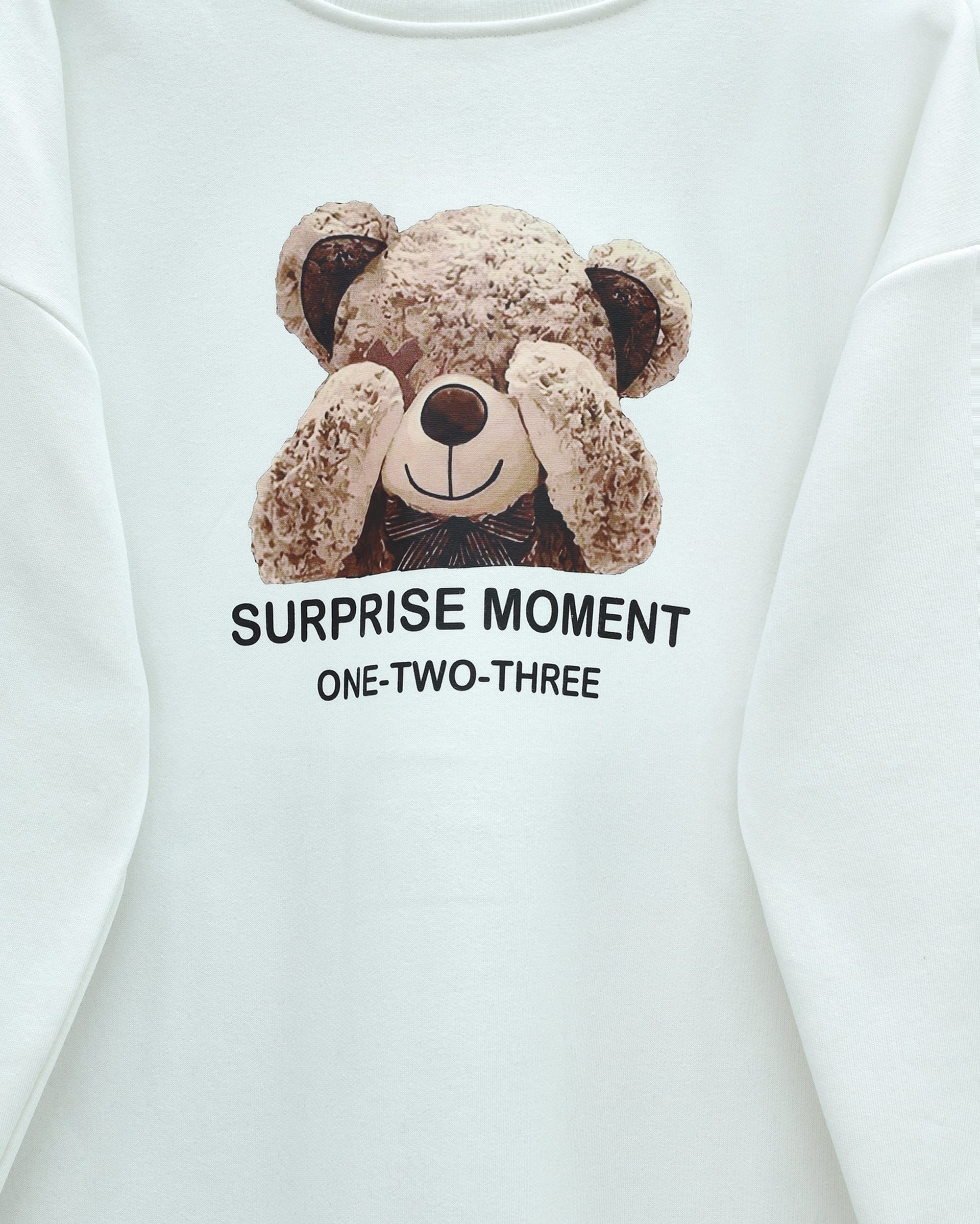 Teddy Bear Printed Brushed 3-Thread Sweatshirt and Wide-Leg Trousers Set - White - Podyumplus - by Peralane - photo 5