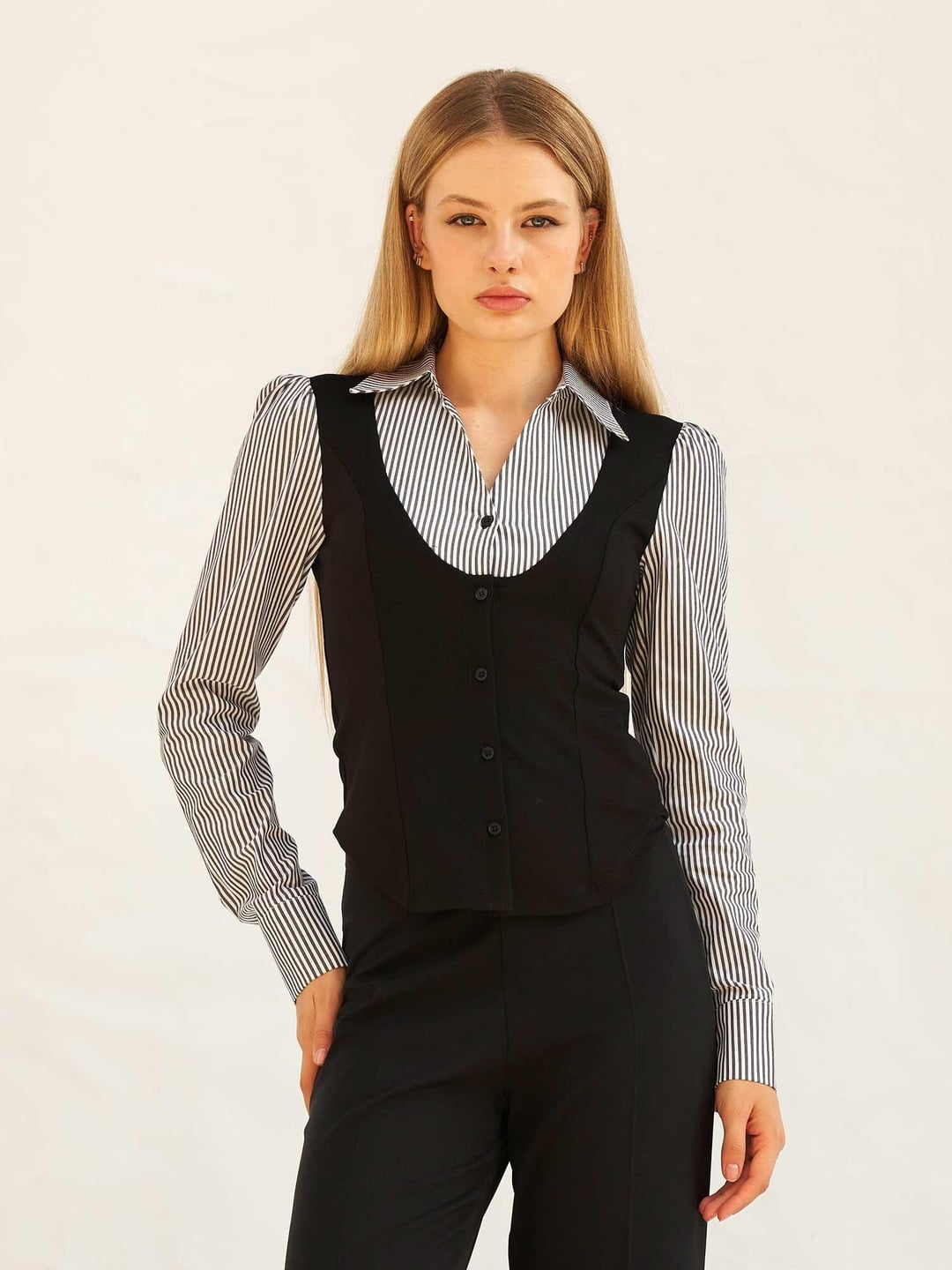 Striped Blouse with Vest Look - Lefon - by Peralane