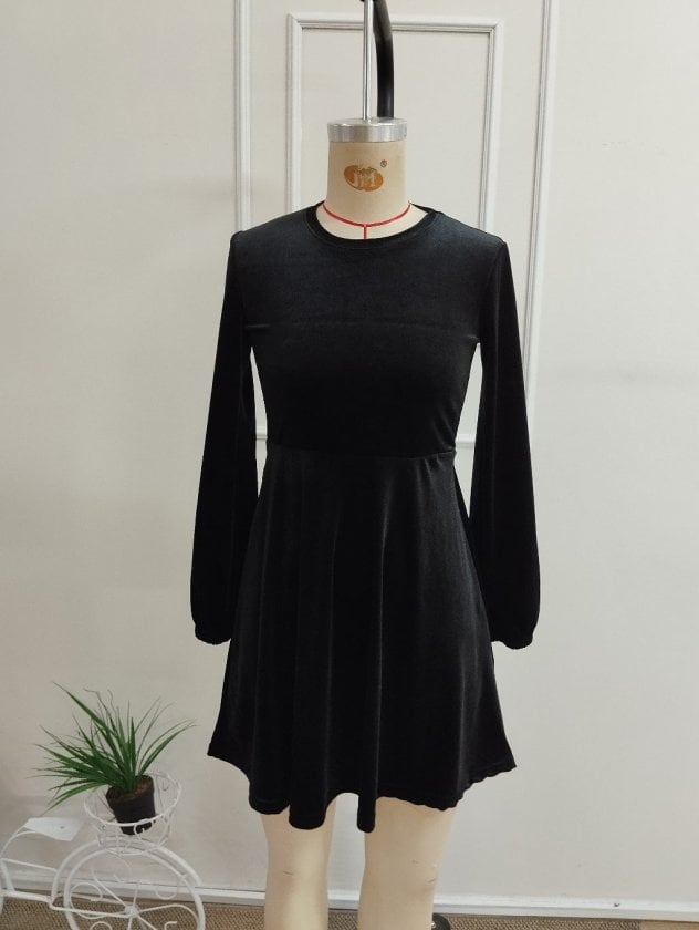 Women's Long Sleeve Round Neck Mini Velvet Dress - Janes - by Peralane - photo 4