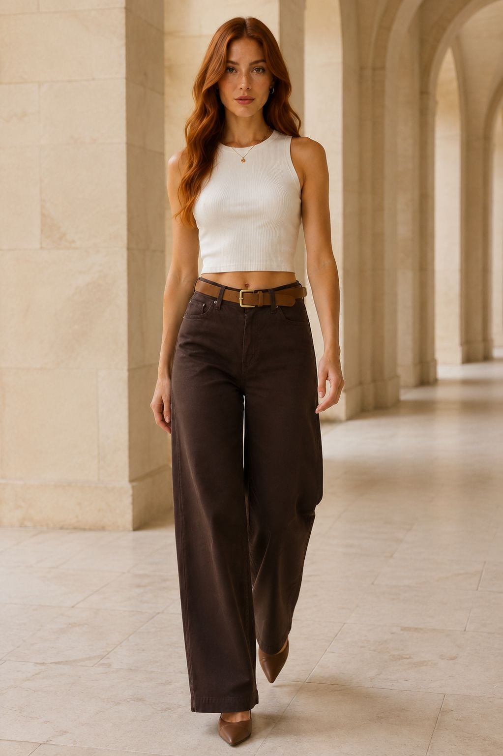 Relax Wide-Leg High-Waist Trousers in Brown - Xlove - by Peralane - photo 4