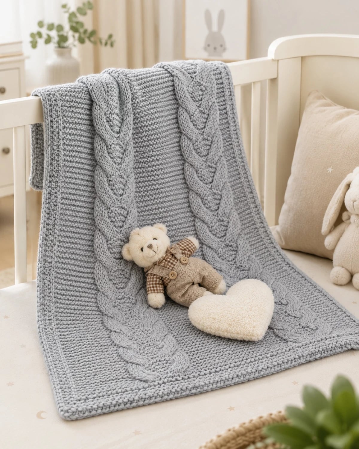 Baby Knit Blanket - Light Grey Cable Knit - Has Bereket - by Peralane