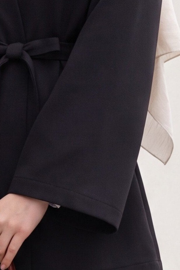 Black Belted V-Neck Scuba Kimono for Women - Podyumplus - by Peralane - photo 7