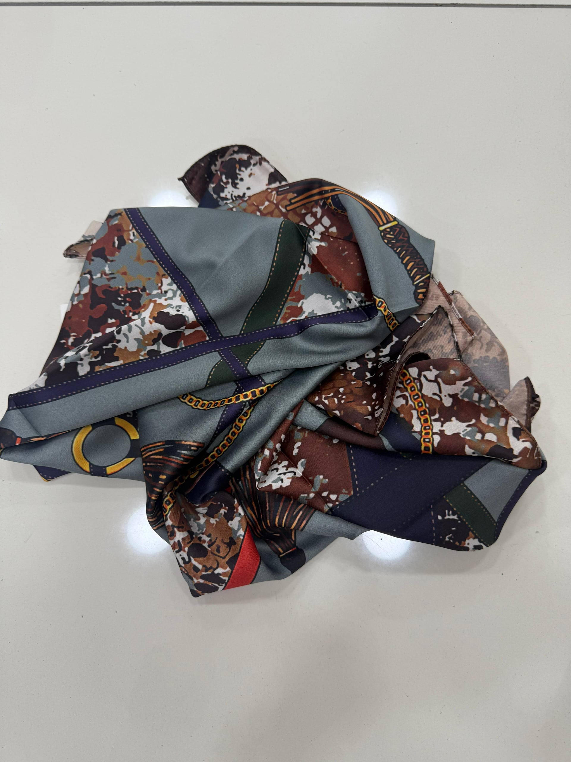 Chain Print Navy Blue Double-Sided Bandana Scarf 90x90 cm - Nesvay - by Peralane - photo 2