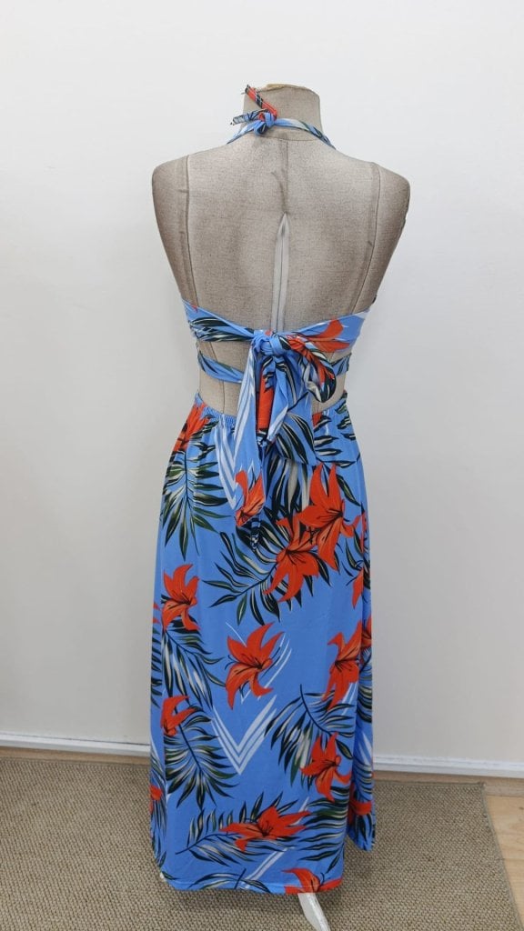 Women's Halter Neck V-Neck Slit Maxi Dress with Tropical Print - Janes - by Peralane - photo 9