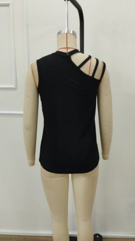 Women's Sleeveless Mock Neck Ribbed Knit Top with Shoulder Strap Detail - Janes - by Peralane - photo 9
