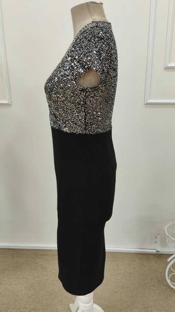 Women's Short Sleeve V-Neck Metallic Print Midi Crepe Dress - Janes - by Peralane - photo 6