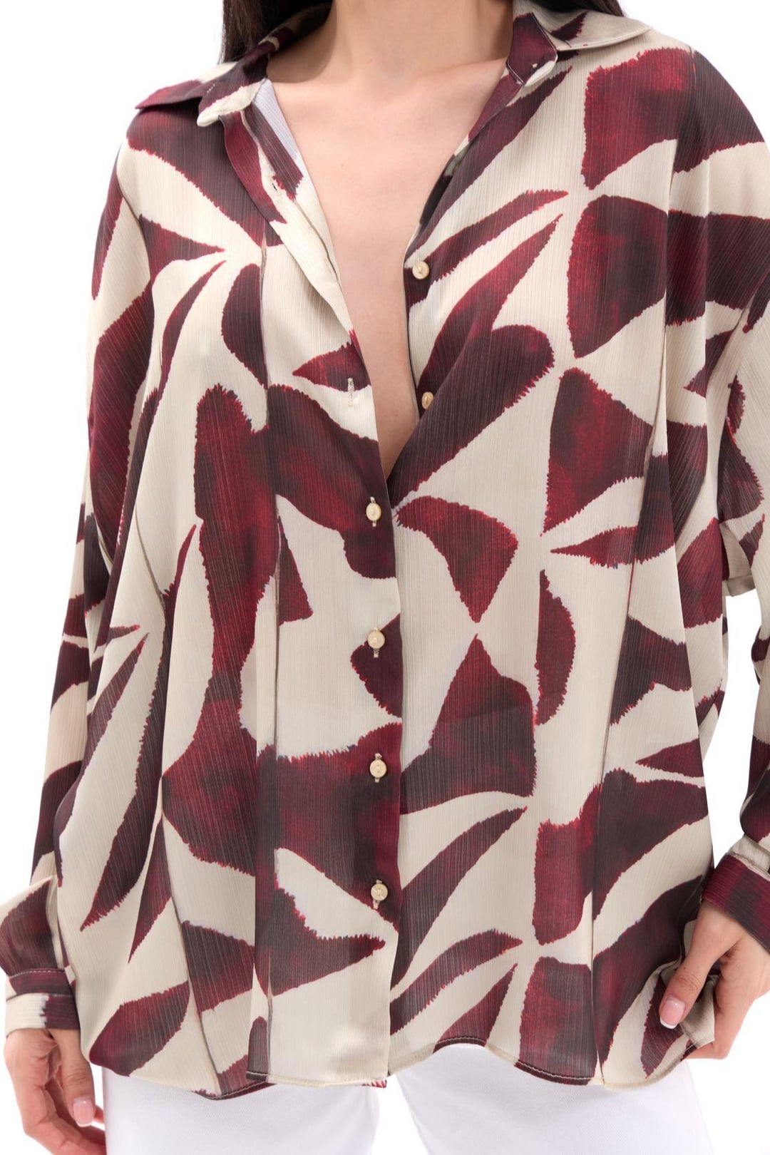 Women's Sheer Collared Blouse with Abstract Print - Fame - by Peralane - photo 2
