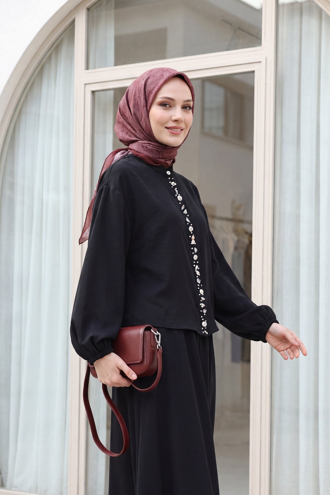 Black Modal Two-Piece Set with Pearl Button Blouse and Skirt - Podyumplus - by Peralane - photo 5