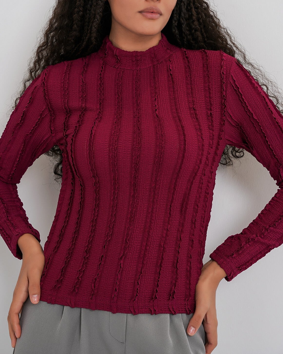 Women's Textured Stretch Knit Blouse 975 - Bordeaux - Bigdart - by Peralane - photo 5