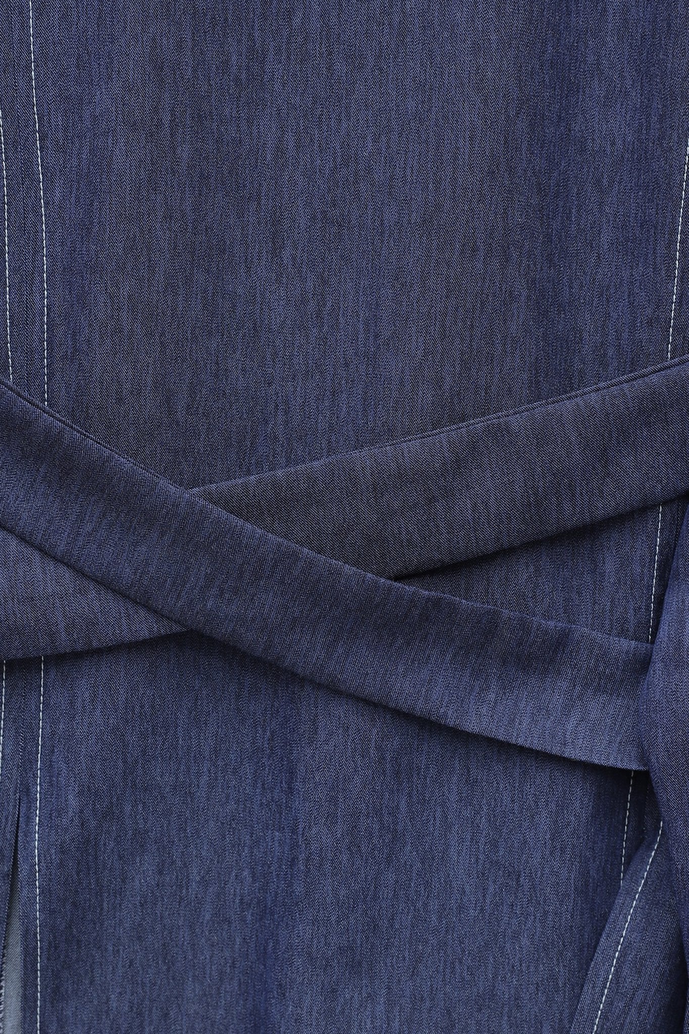 Round Neck Cross-Tie Belted Denim Co-ord Set with Maxi Skirt - Navy - Podyumplus - by Peralane - photo 8