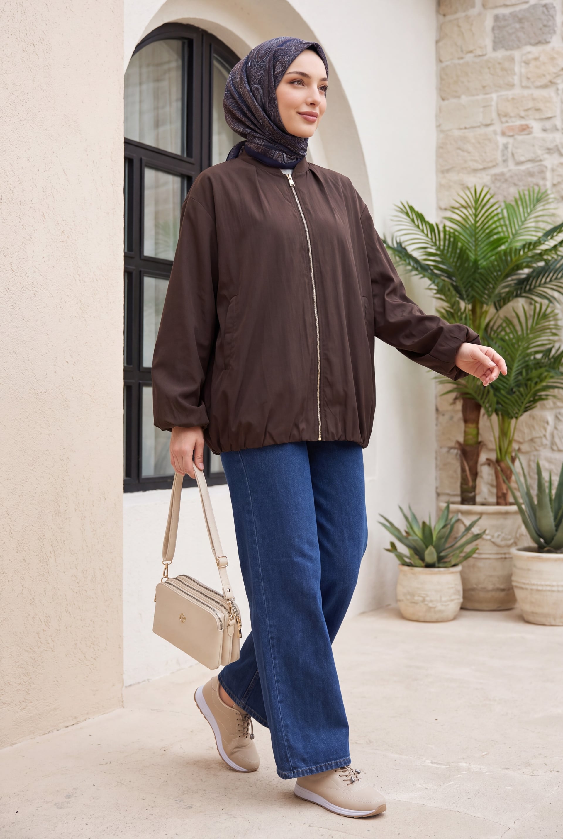 Stand-Up Collar Zip-Front Lined Parachute Jacket - Brown - Podyumplus - by Peralane - photo 5