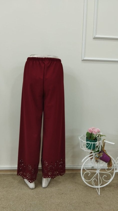Women's High-Waisted Elasticated Waist Wide-Leg Trousers with Floral Laser-Cut Detail - Janes - by Peralane - photo 6