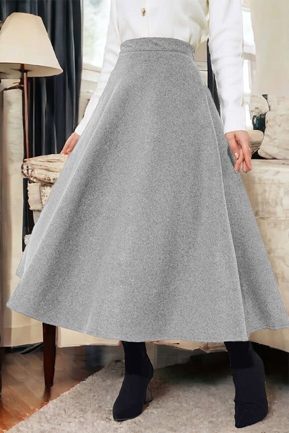 Zip-Front Felted A-Line Midi Skirt - Grey - Podyumplus - by Peralane
