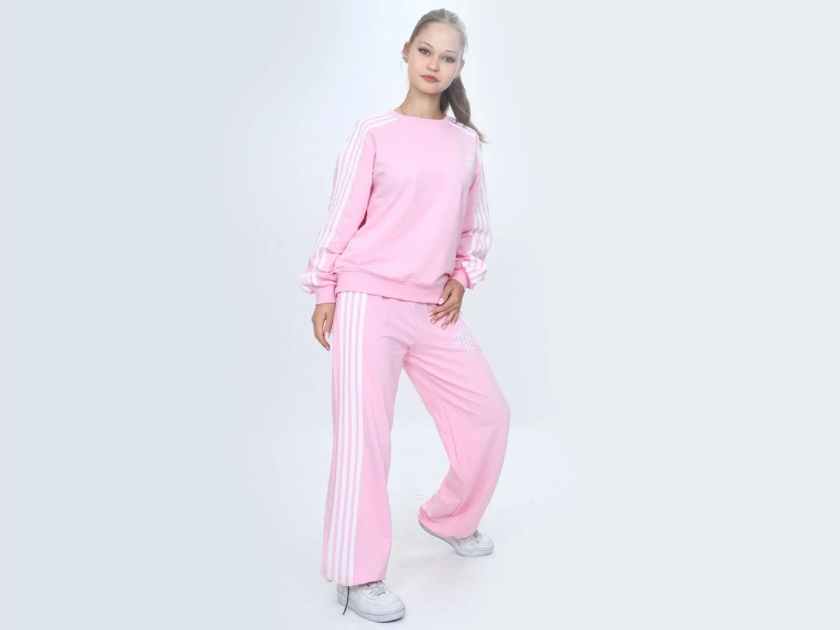 Pale Pink Striped Girls' Tracksuit Set (Ages 8-16) - Vizviz - by Peralane