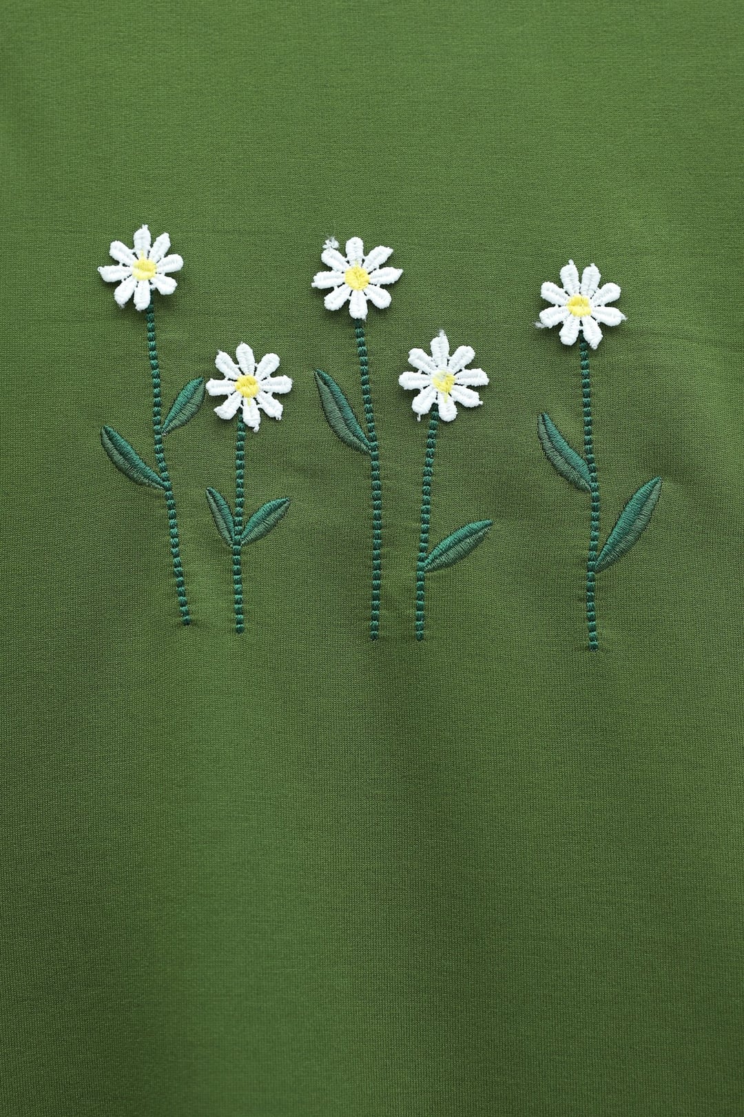 Daisy Embroidered Crew Neck Jersey Tunic - Dark Green - Podyumplus - by Peralane - photo 6