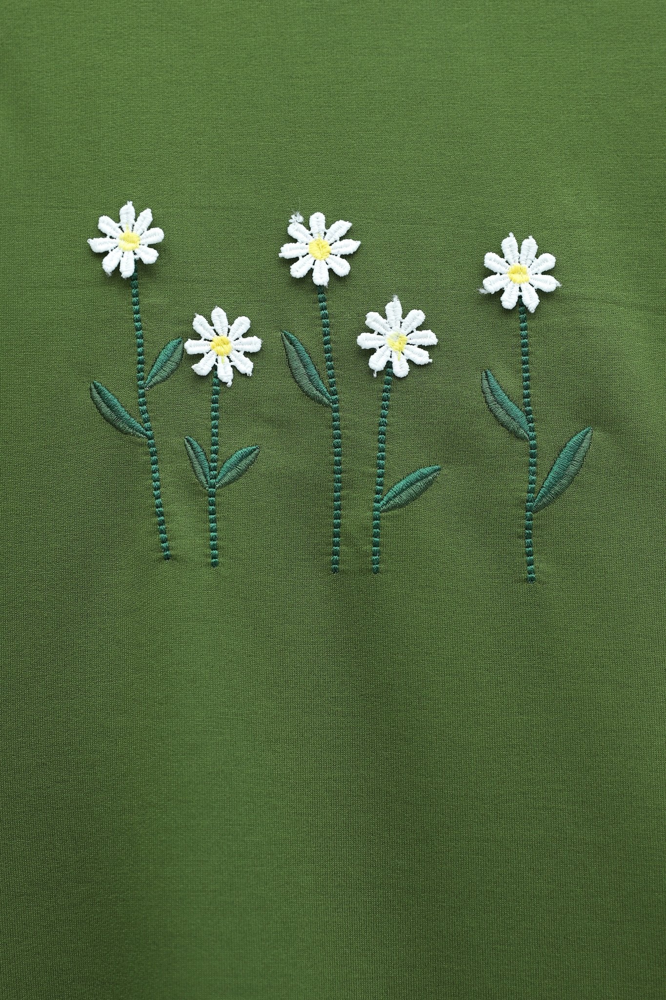 Daisy Embroidered Crew Neck Jersey Tunic - Dark Green - Podyumplus - by Peralane - photo 6