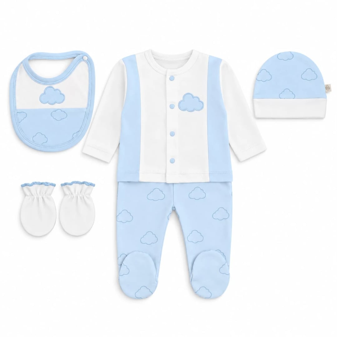 Baby 5 Piece Cloud Layette Set in Baby Blue - Safera - by Peralane