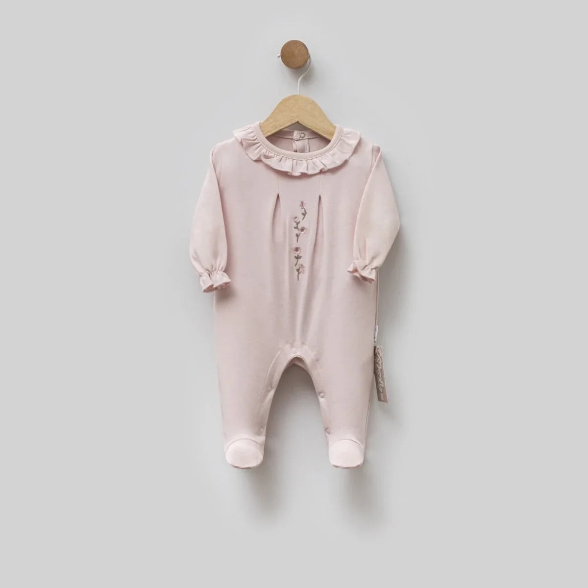 Baby Girls Floral Embroidered Cotton Romper - Pale Pink - Flexi Baby - by Peralane