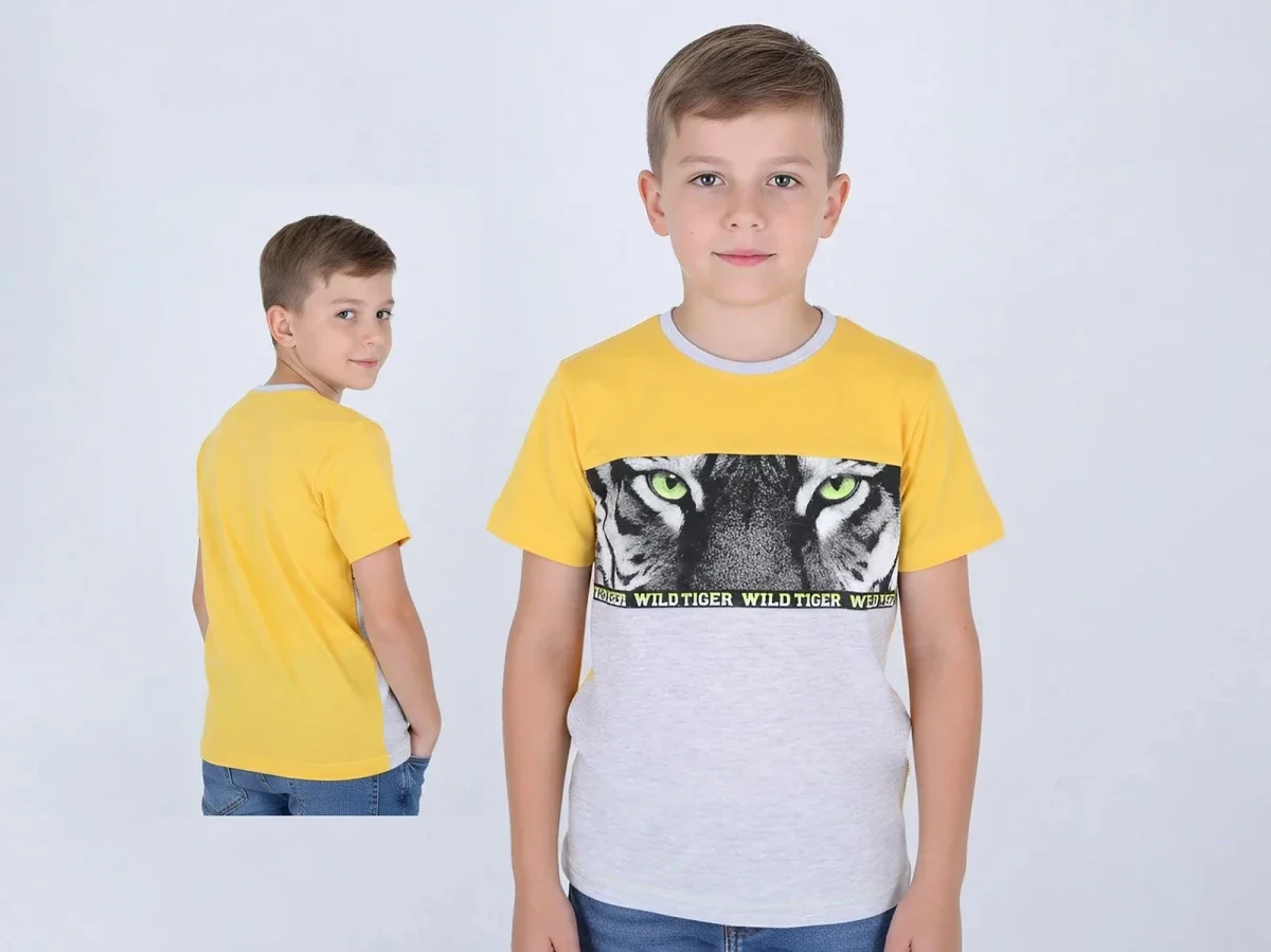 Boys' Tiger Print T-Shirt - Yellow (Pack of 4) - Tanem Kids - by Peralane