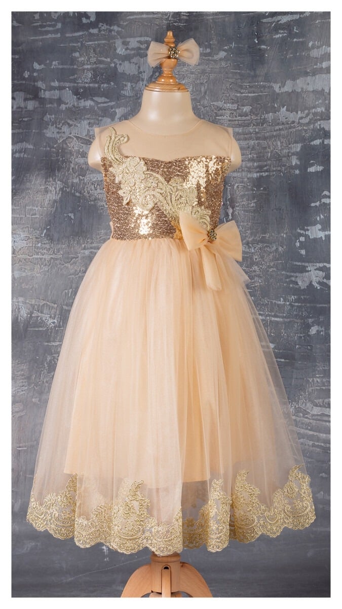 Girl's Dress with Lace Appliqué and Tulle Skirt - Tivido - by Peralane