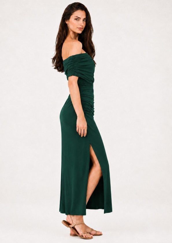 Women's Off-Shoulder Ruched Midi Dress with Side Slit - Janes - by Peralane - photo 3