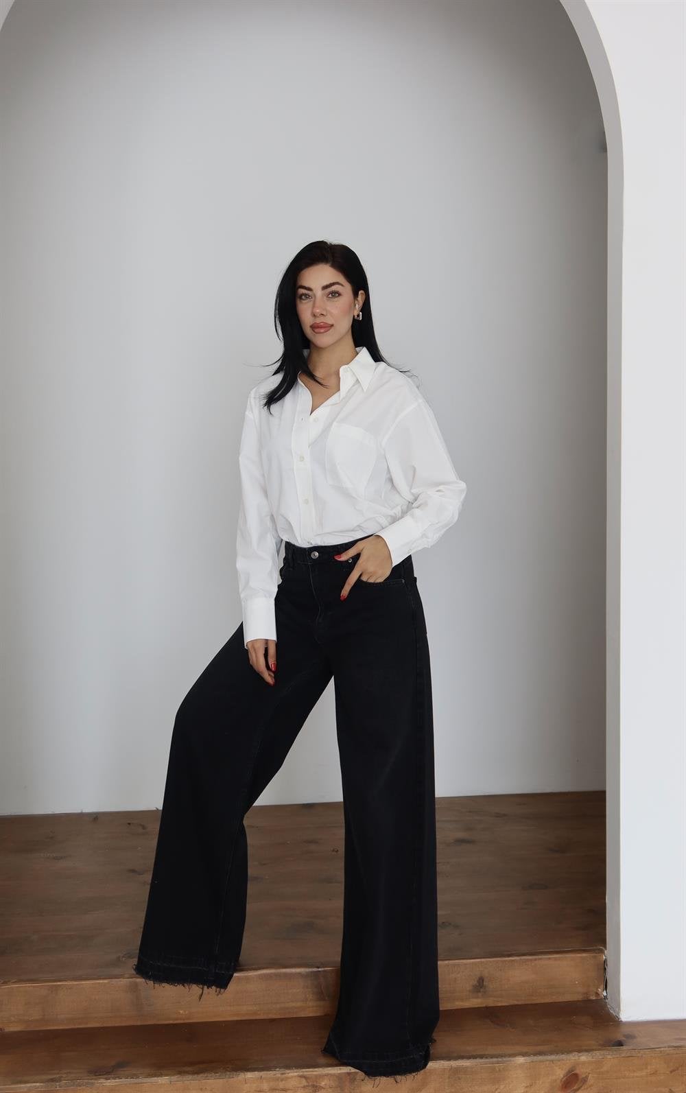 Women's High Waist Extra Wide Leg Black Jeans - Lacarino Jeans - by Peralane - photo 4