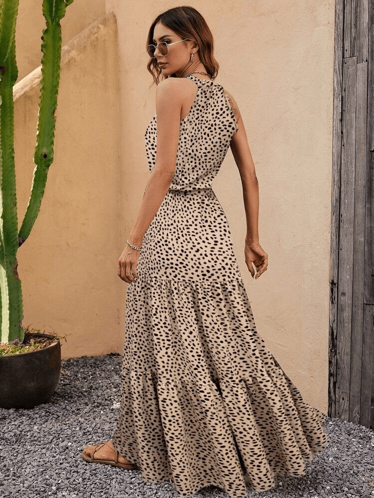 Women's Sleeveless Halter Neck Tie Waist Leopard Print Maxi Dress - Janes - by Peralane - photo 2
