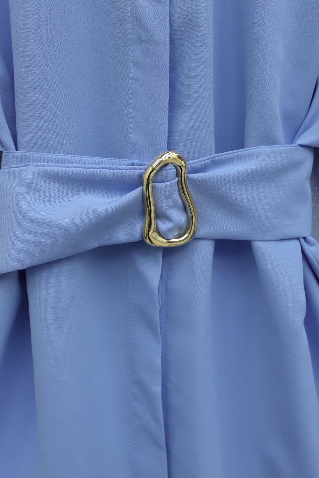 Belted Double Cuff Poplin Tunic with Hidden Button Front - Blue - Podyumplus - by Peralane - photo 9