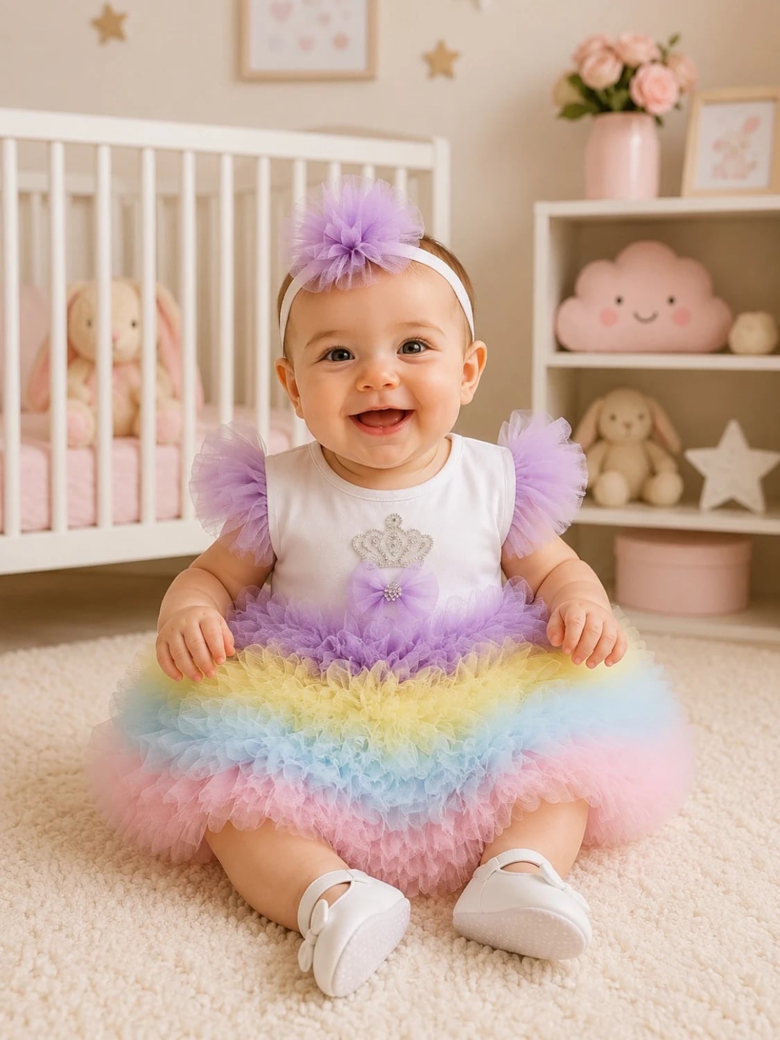 Baby Girl's Tulle Party Dress and Headband Set - Rainbow - Has Bereket - by Peralane