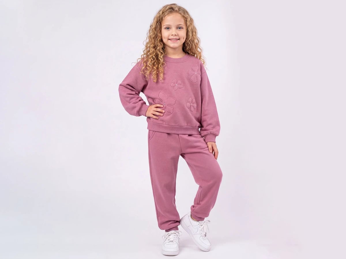 Girls' Embroidered Floral Tracksuit Set in Dusty Rose - Feely Kids - by Peralane