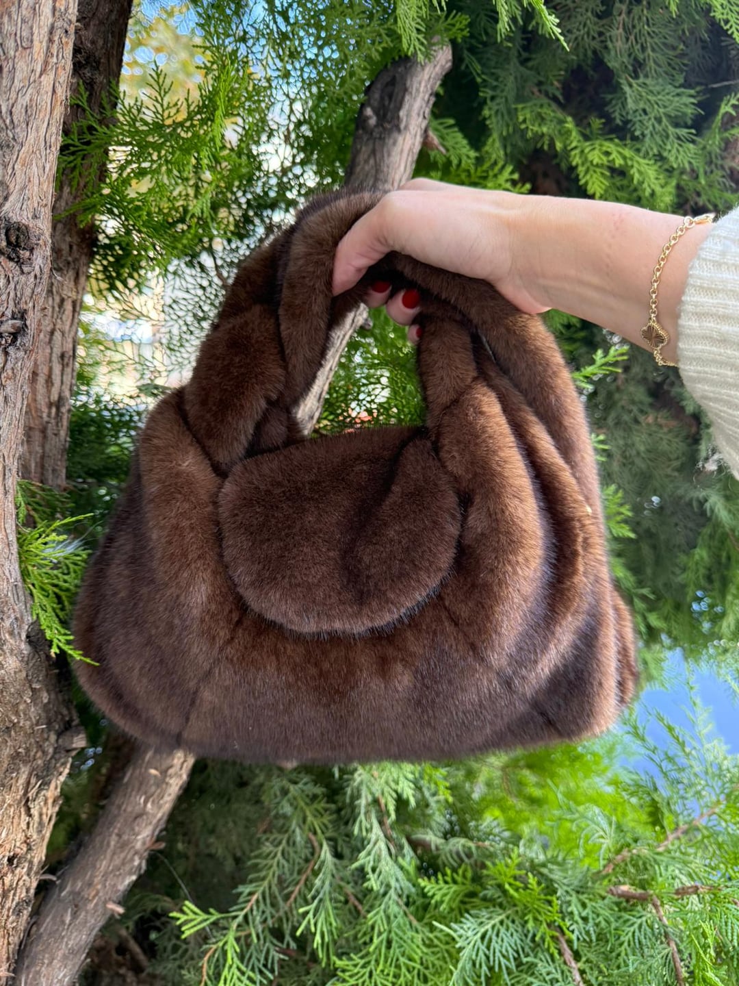 Plush Brown Handbag 20x32 Cm - Nesvay - by Peralane - photo 2
