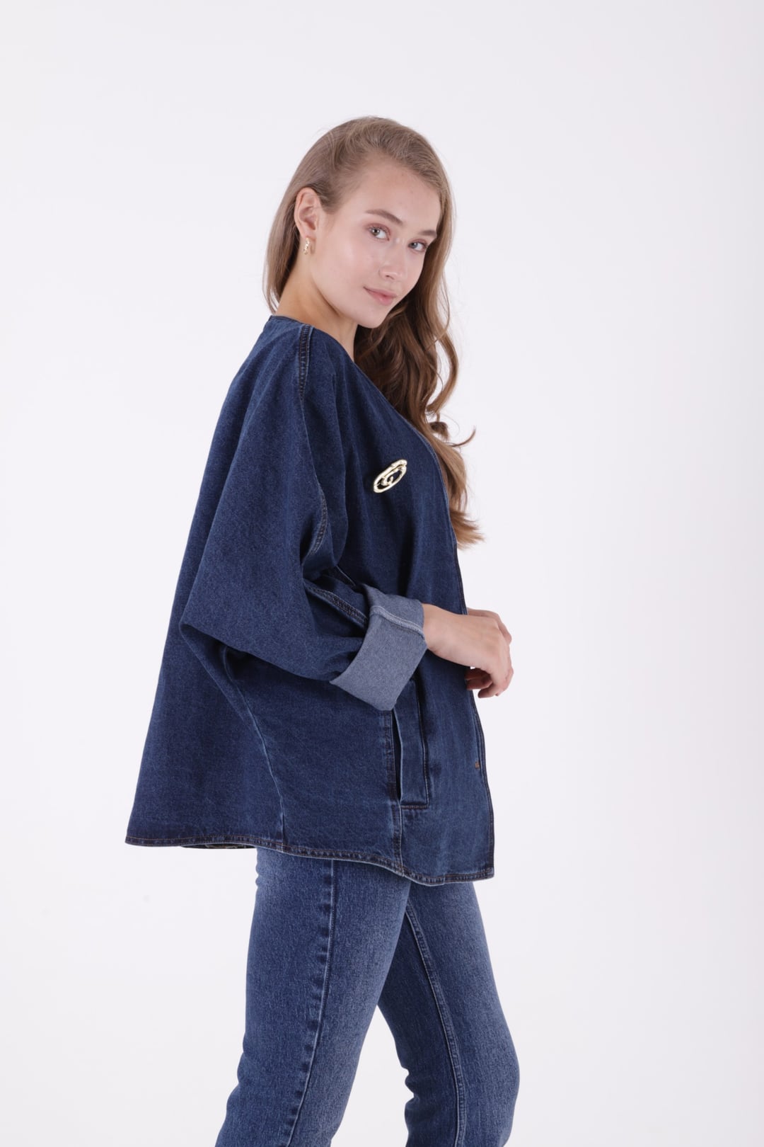 Oversize Batwing Sleeve Denim Jacket 6059 Solid Dark Rinse - Xlove - by Peralane - photo 3