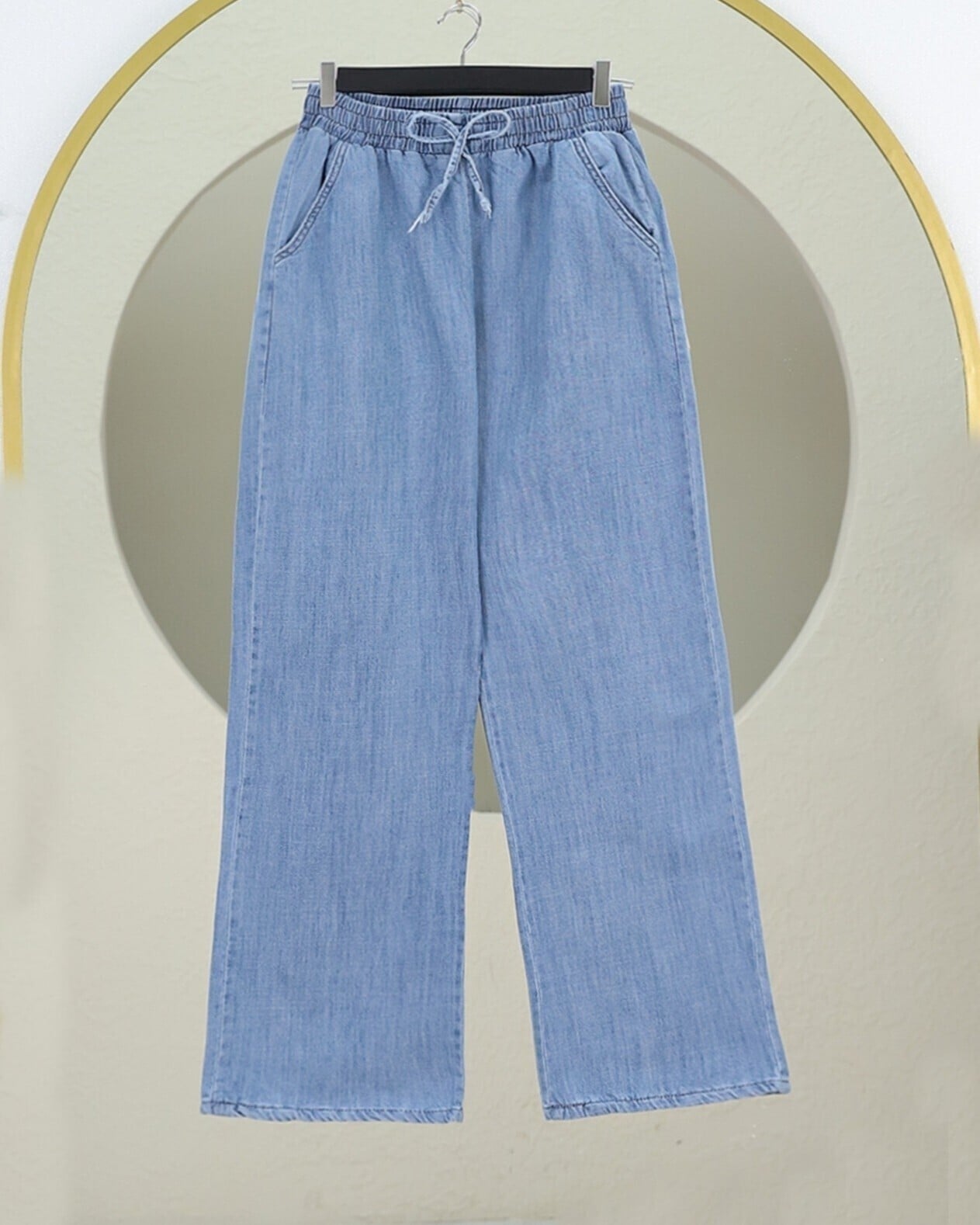 Wide-leg Jeans with Elasticated Waist and Pockets - Ice Blue - Podyumplus - by Peralane - photo 8