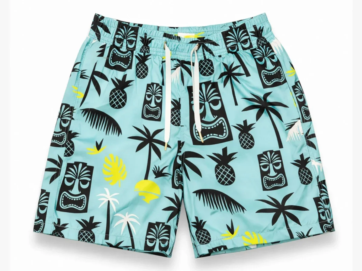 Patterned Boys Swim Shorts - Light Blue with Tropical Print - Pack of 6 - Lyrax Kids - by Peralane
