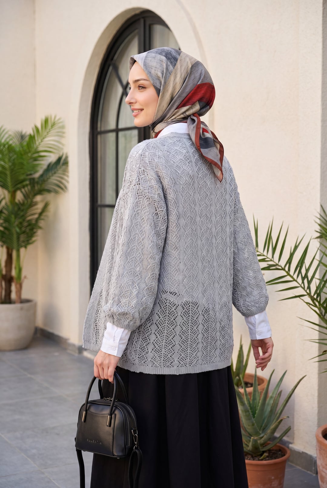 Half Sleeve Openwork Short Cardigan - Light Grey - Podyumplus - by Peralane - photo 3