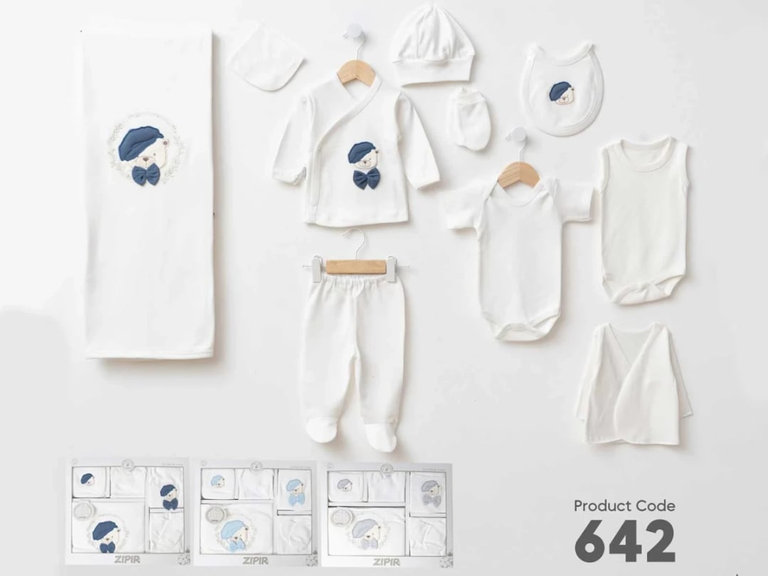 Teddy Bear Print 10-Piece Boys' Hospital Exit Bodysuit Set - Zipir - by Peralane