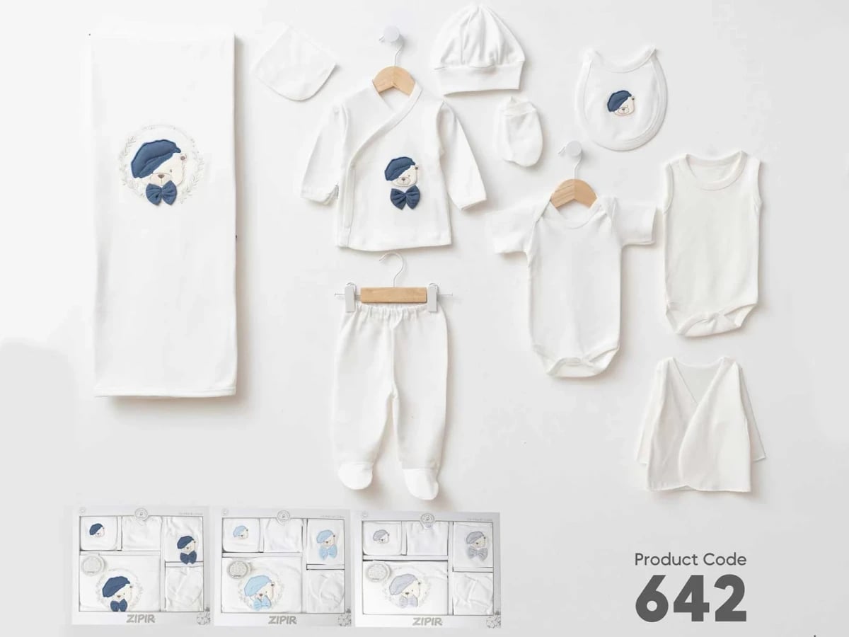 Teddy Bear Print 10-Piece Boys' Hospital Exit Bodysuit Set - Zipir - by Peralane