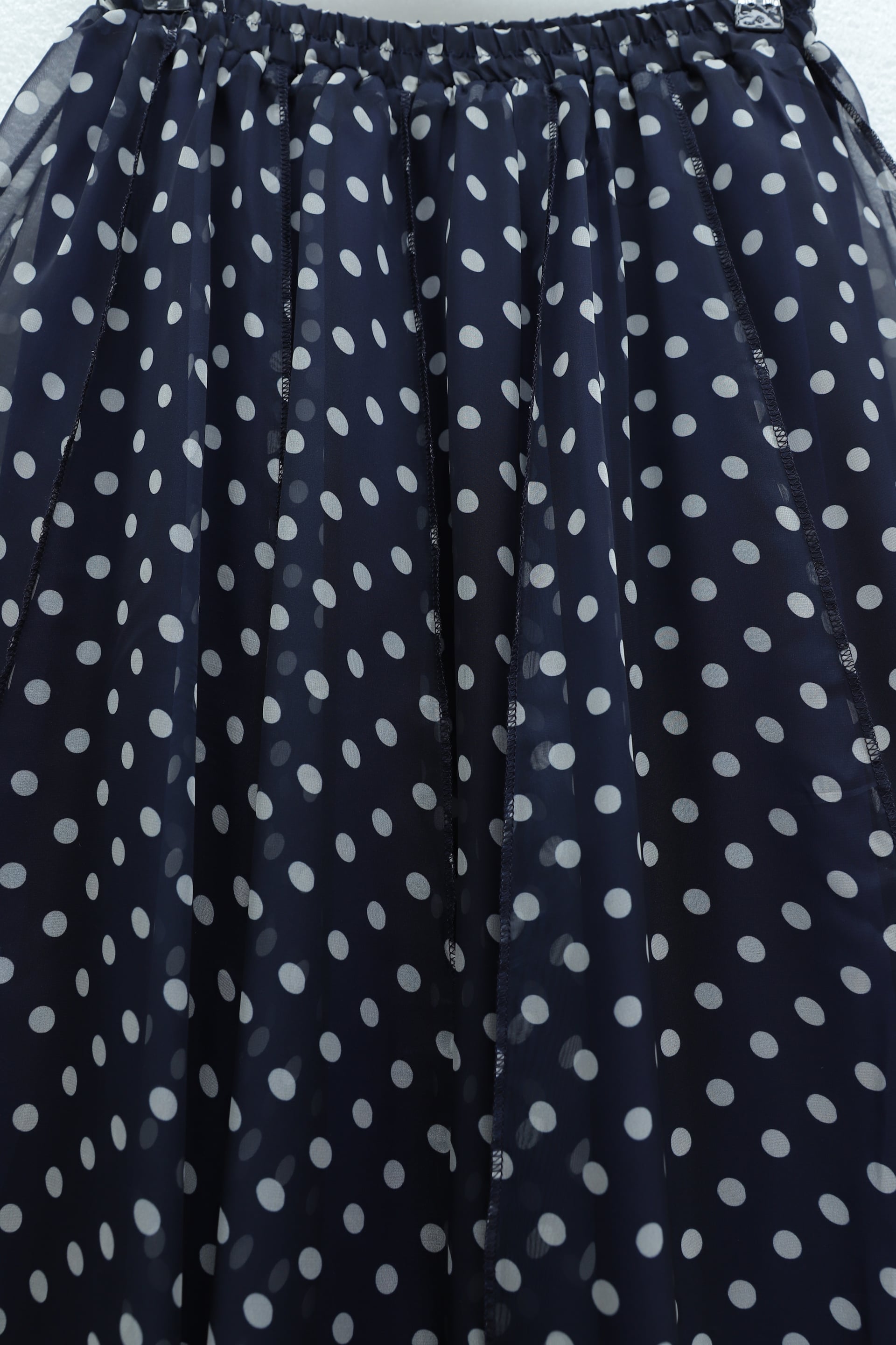 Navy Blue Polka Dot Sheer Layered Skirt with Cream Blouse Set - Podyumplus - by Peralane - photo 5