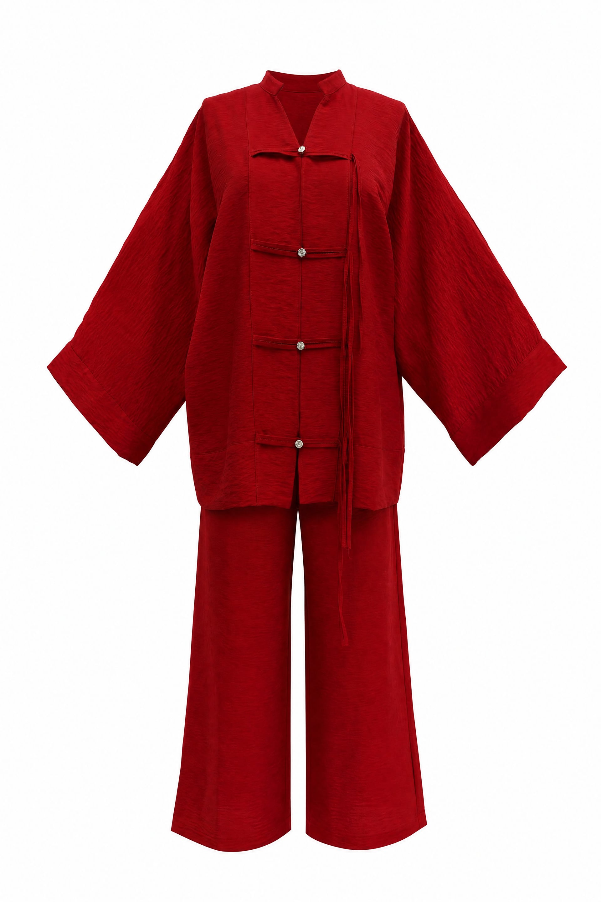 Red Stone-Button Wide-Leg Tunic and Trouser Co-ord Set for Women - Podyumplus - by Peralane - photo 7