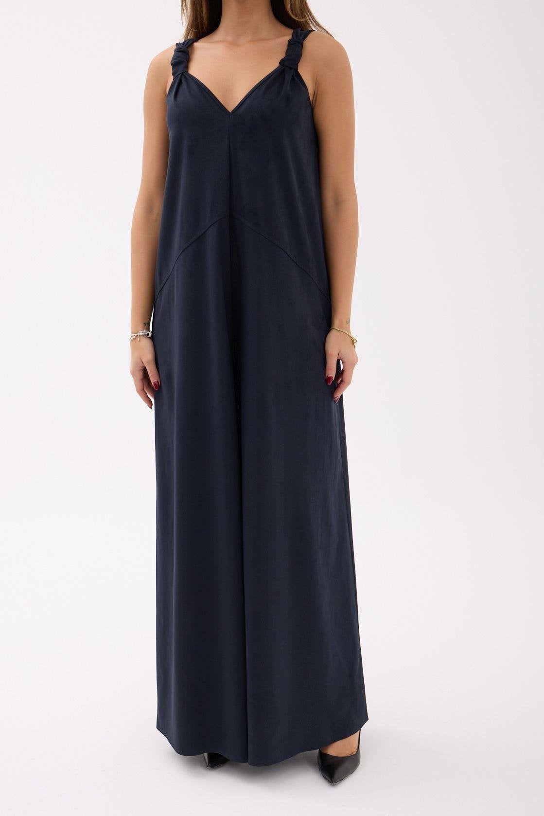 Navy Blue Maxi Dress with V-Neckline and Adjustable Straps - Fame - by Peralane - photo 3