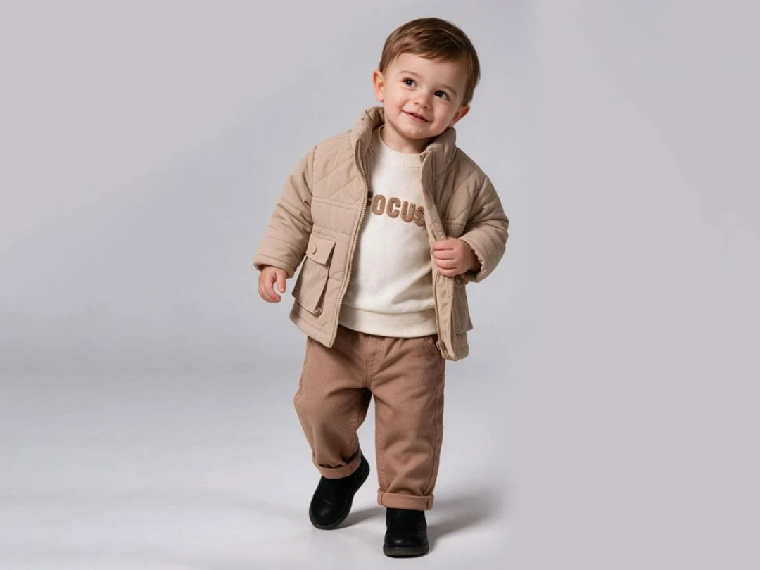 Quilted Jacket Baby Boy Set - Beige - Beyaz Bebek - by Peralane